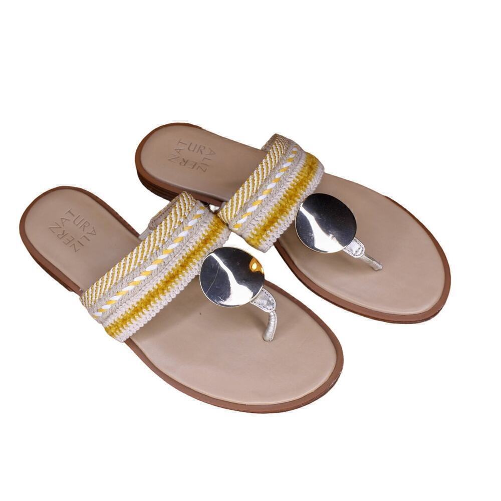 Naturalizer Frankie Thong Sandal Flip Flop Metal Medallion Woven 8M